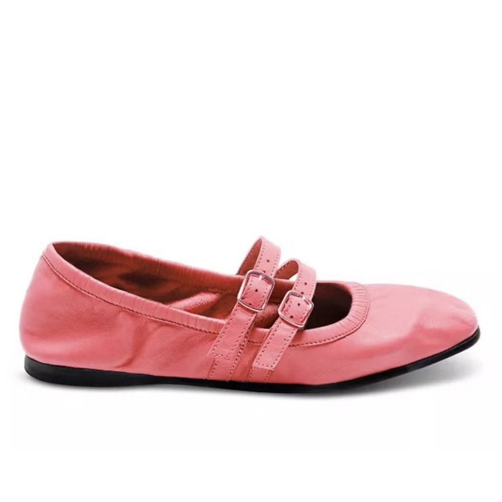 Free People Gemini Ballet Flats NWT Leather Double Strap Buckle Flats